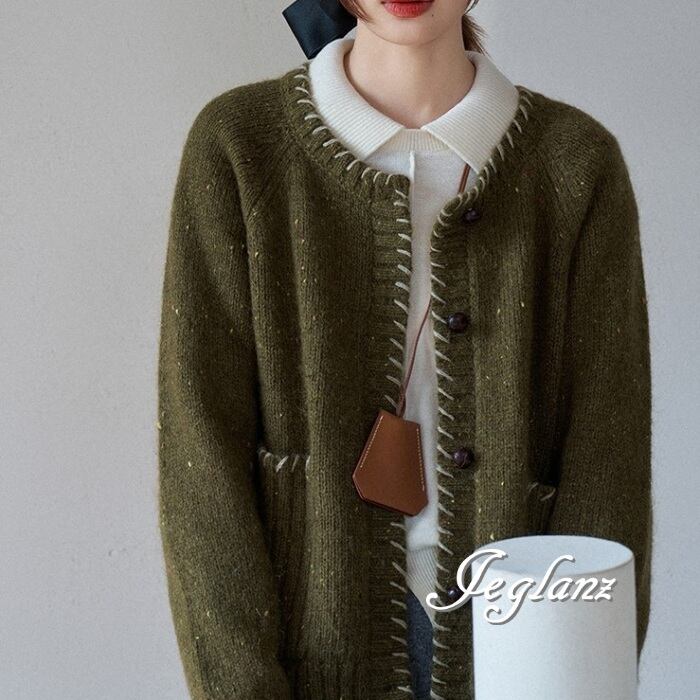 2色 ニット カーディガン 編み込み 羽織り ポケット ボタン (MA720)σ,ς*