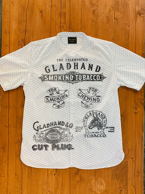 【BY GLAD HAND】バイ グラッドハンド FOR SMOKING - S/S SHIRTS  ノンカラー半袖シャツ