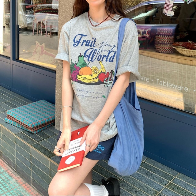 フルーツグラフィックレトロレタリングTシャツ 2col R02405