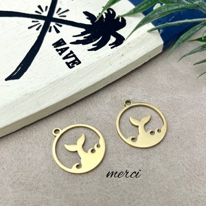 ホエールテール空枠ラウンドゴールドチャーム/SUS304 /パーツ/クジラ/18kgp