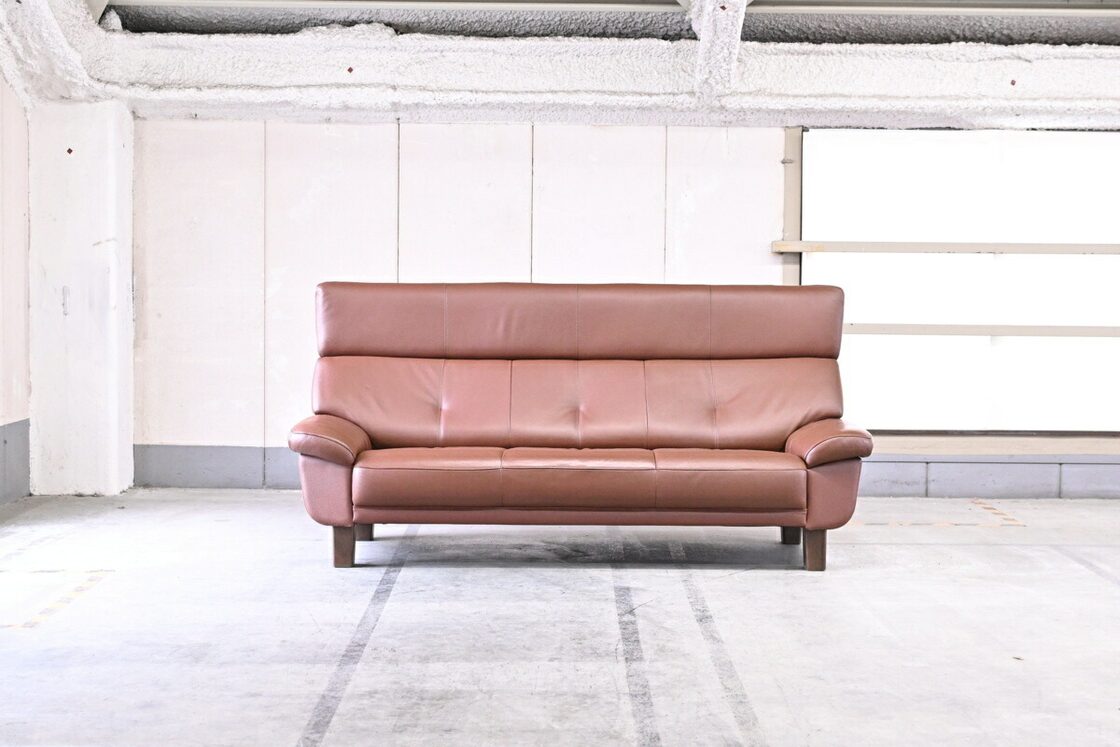3人掛けソファ 幅約200cm 表革 中古