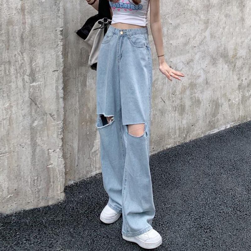 ジーンズ ハイウェストウェストパンツ スプリングオータム ストリート 春物 秋物 ヨーロピアン 試着室42019276710