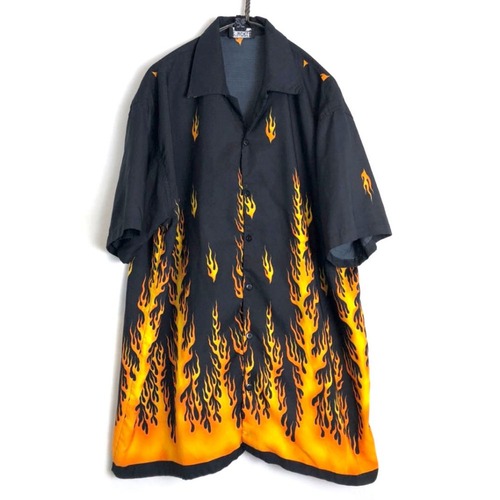 [R WORLD] Vintage S / S Fire Pattern Open Collar Shirt [1990s] Vintage Loop Collar Shirt