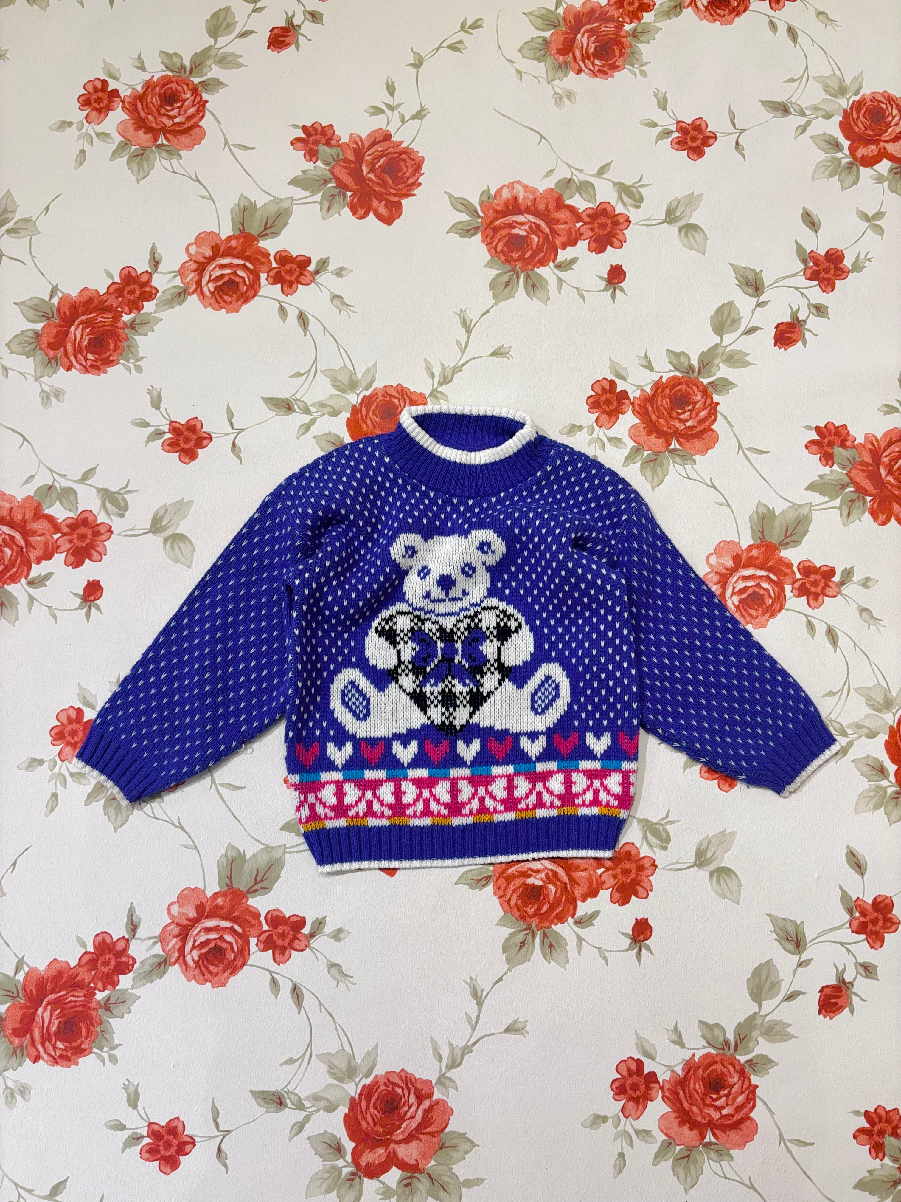 【KIDS vintage】 bear heart sweater. about 3-4y