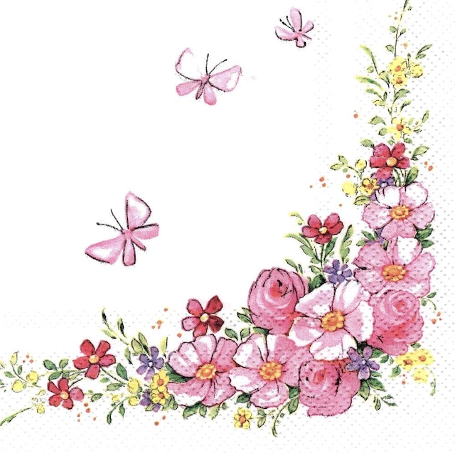 【Home Fashion】バラ売り2枚 カクテルサイズ ペーパーナプキン Cute Flowers ホワイト