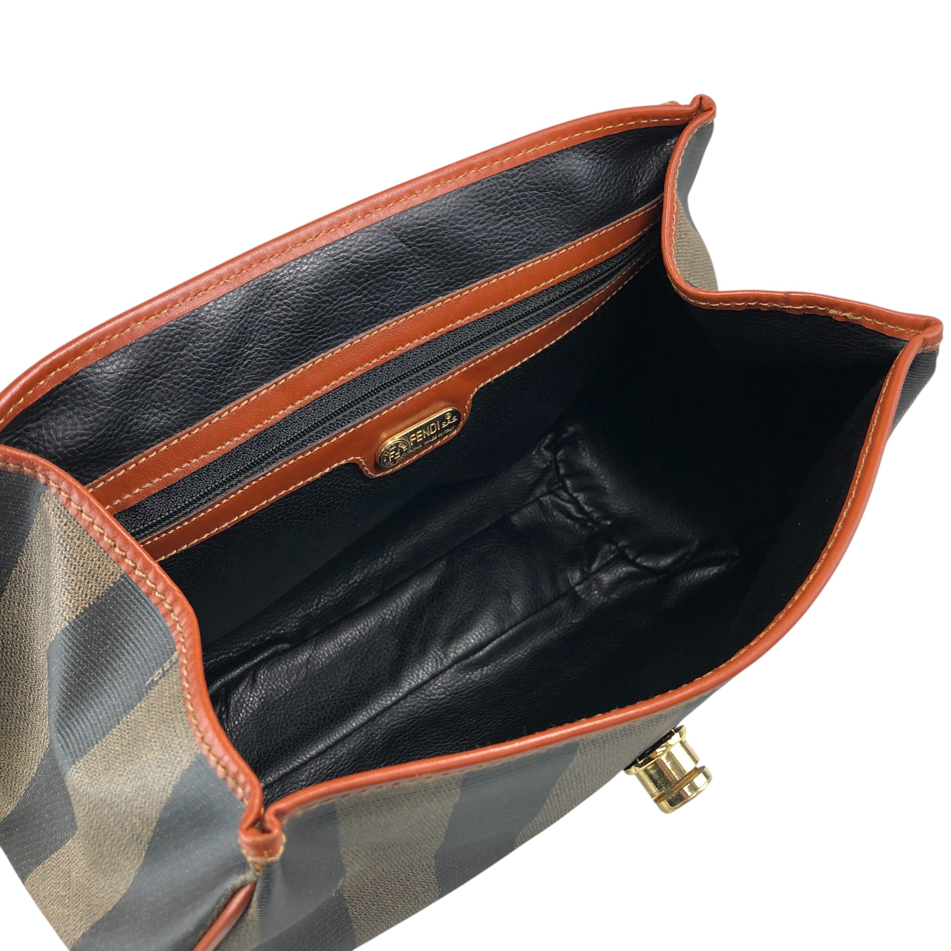 FENDI フェンディ ぺカンショルダーバッグ ブラウン ターンロック PVC