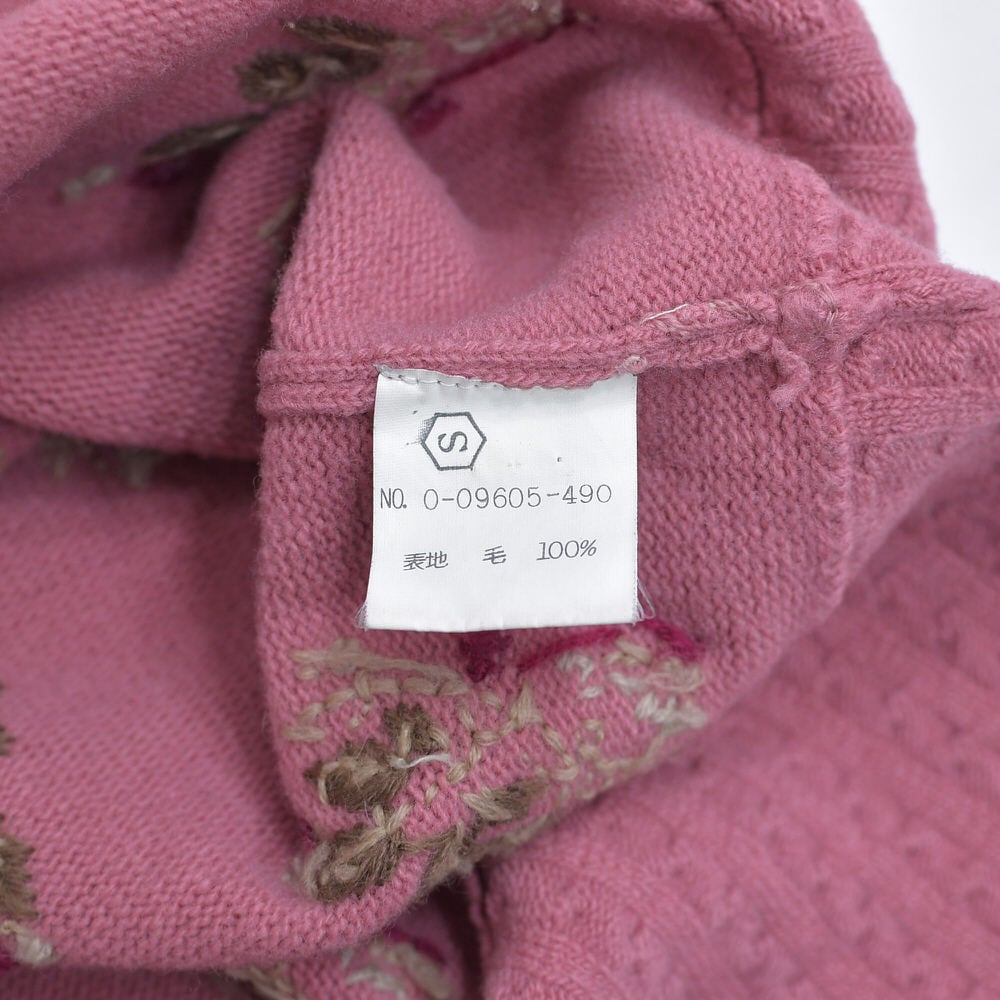 90s～ バラ色の暮し お花 総刺繍デザイン ウール ニットカーディガン