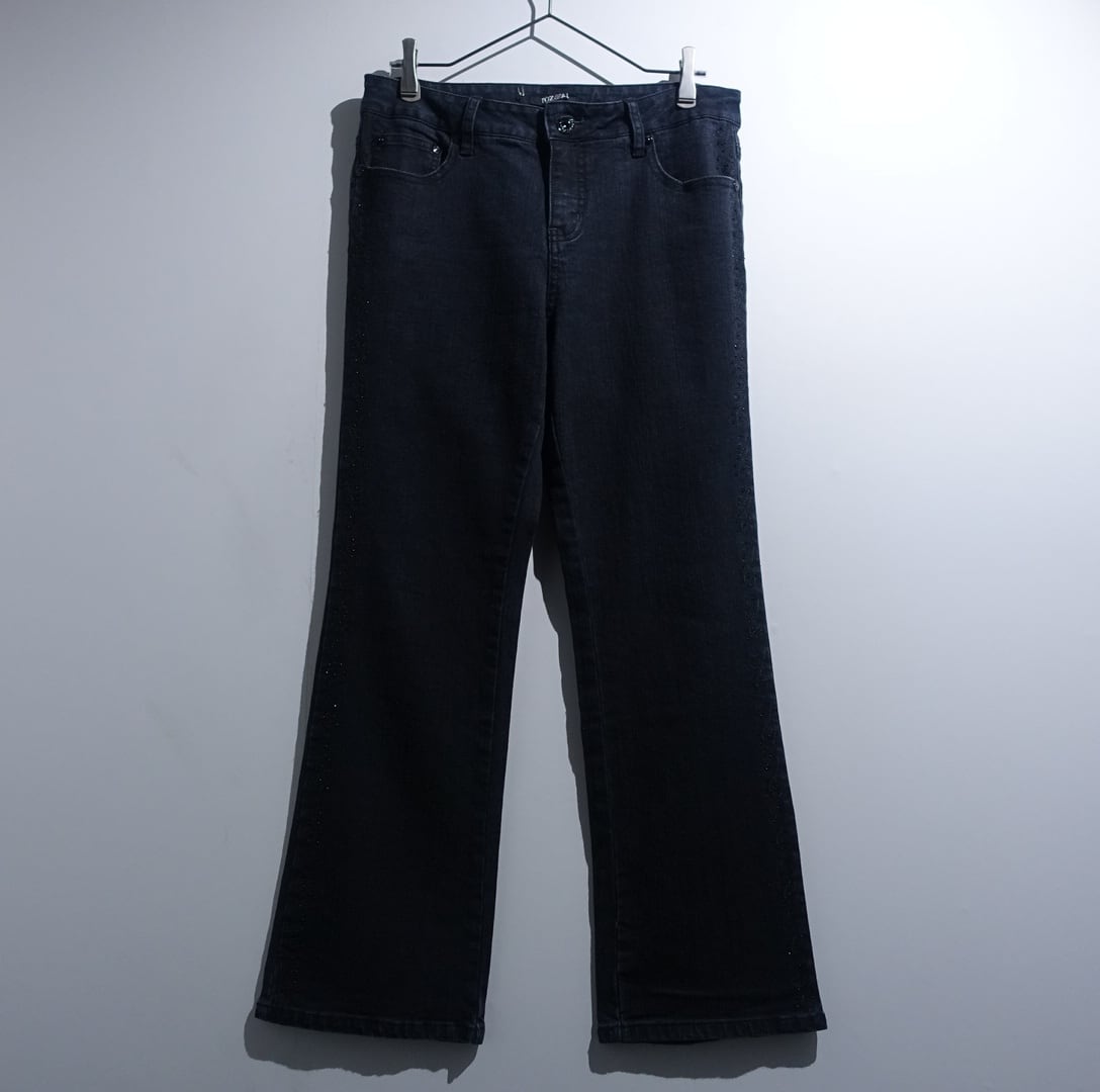 Black Embroidered & beaded design flared denim pants