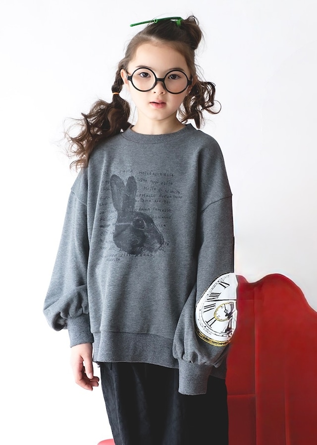 【 michirico 26AW 】  Rabbit Time pullover / MR26AW-08 / ダーク杢グレー / KIDS
