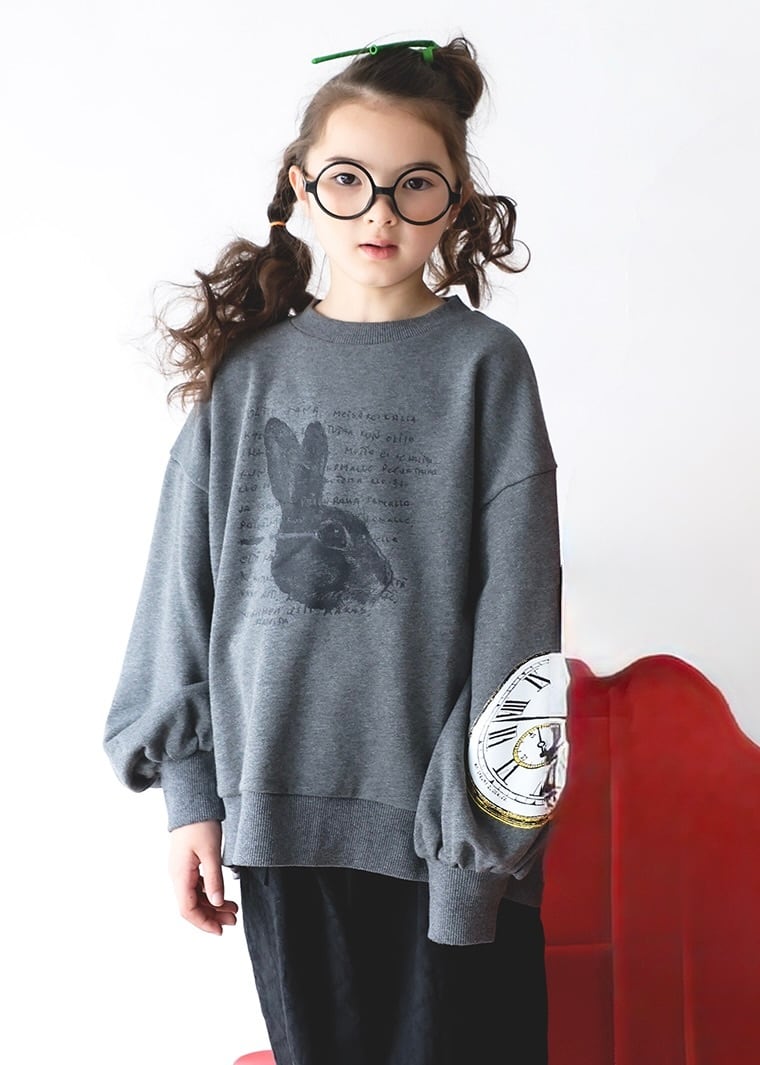 【 michirico 26AW 】 Rabbit Time pullover / MR26AW-08 / ダーク杢グレー / KIDS