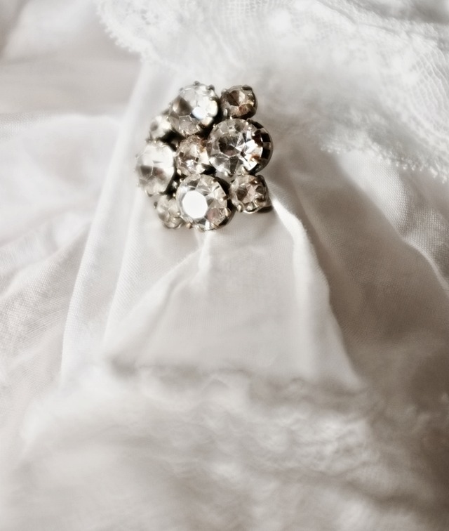 フランス 透明星と多面角ガラスの宝石ブローチb アンティーク