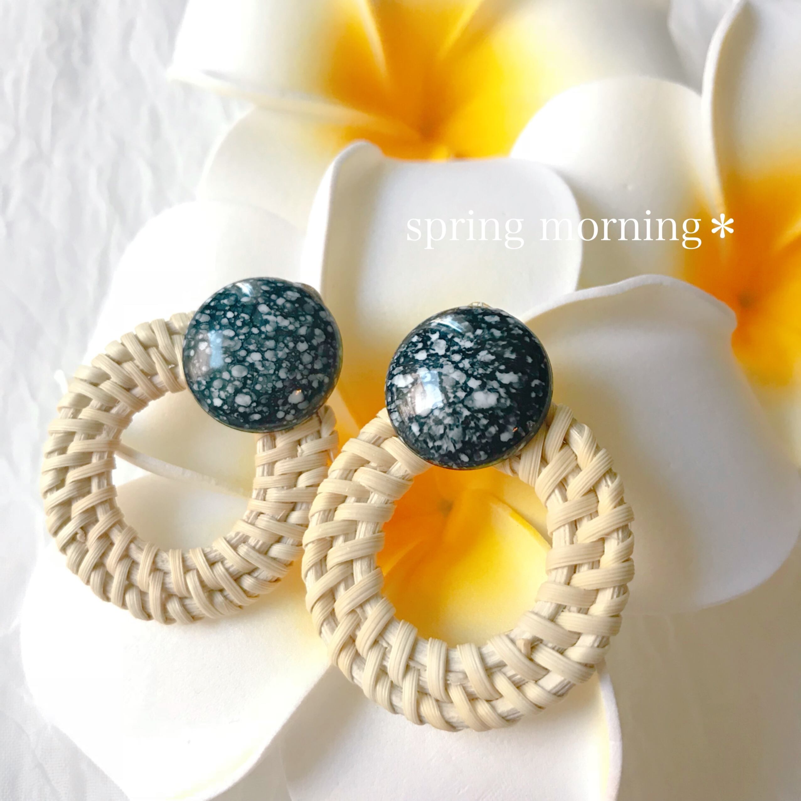 再販♡ラタンピアス・イヤリング ストーン風カボション | spring 