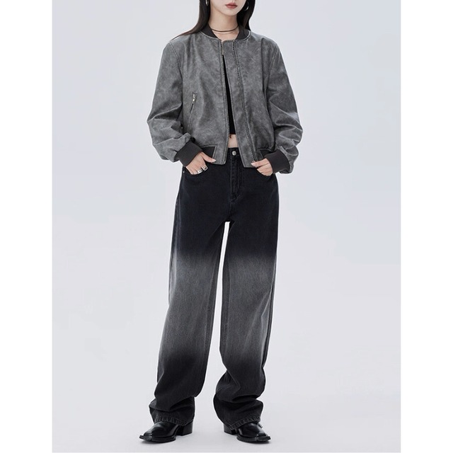 Washed texture rib bomber jacket C1416