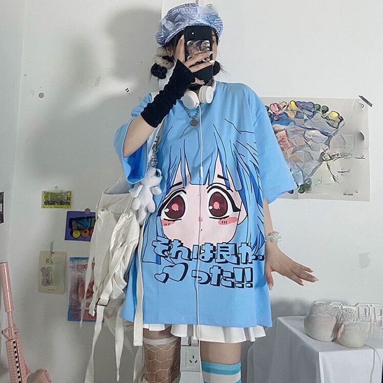 送料無料 原宿ウルザン特大グラフィックTシャツese漫画Tシャツ女性