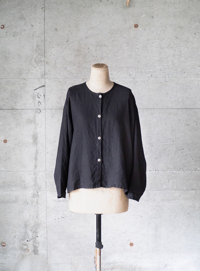 "RUSS BERENS" 1990s Linen no-collor shirt jacket