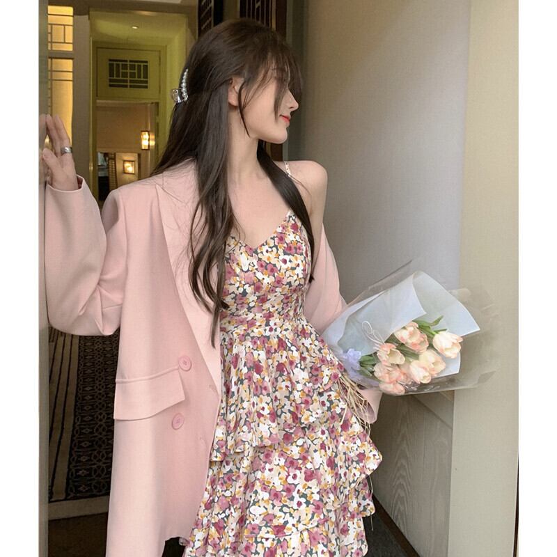 サマーフローラルドレス ルーズジャケット ストリート 大人ガーリー スウィート キュート カジュアル 夏物 花柄 ガールズファッション25881207898