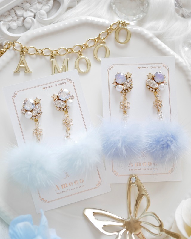 938 クリスタルビジュースノーファーピアス/イヤリング