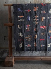 Naga tribe／Stonewashed embroidery rug（Black）