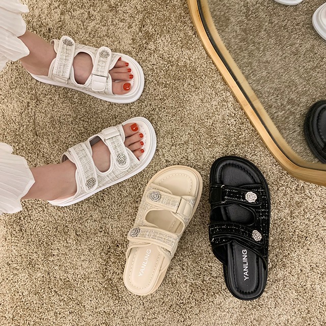 ミュールサマーカジュアルラインストーンサンダル 靴 シューズ 夏物 ビーチ 部族の婦人靴6452013155