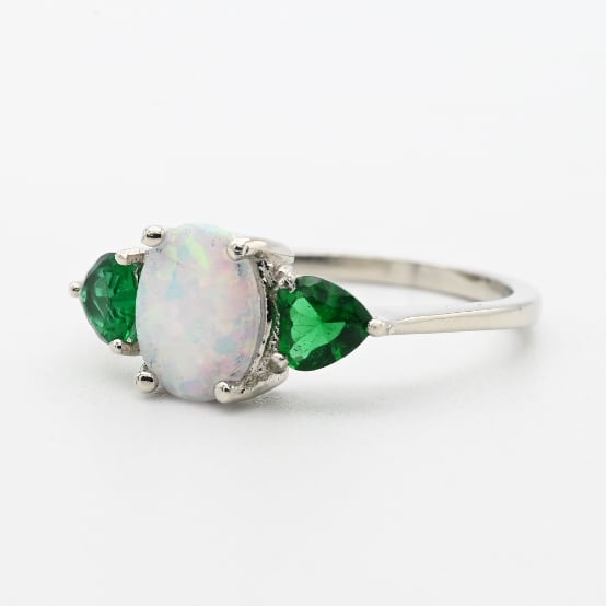 Emerald / White Opal Accent Modern Style Ring #12.0 / Denmark