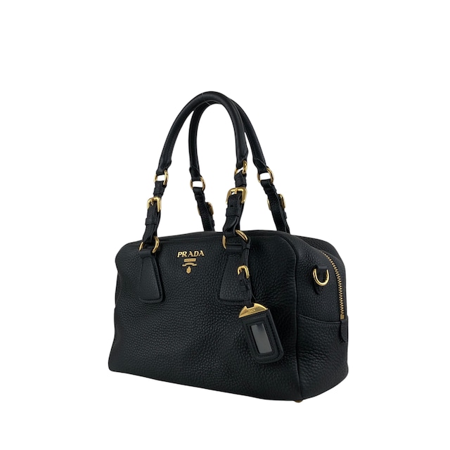 PRADA プラダ ショルダーバッグ ブラック ロゴ レザー 2WAY ボストン vintage ヴィンテージ オールド ws8uyb