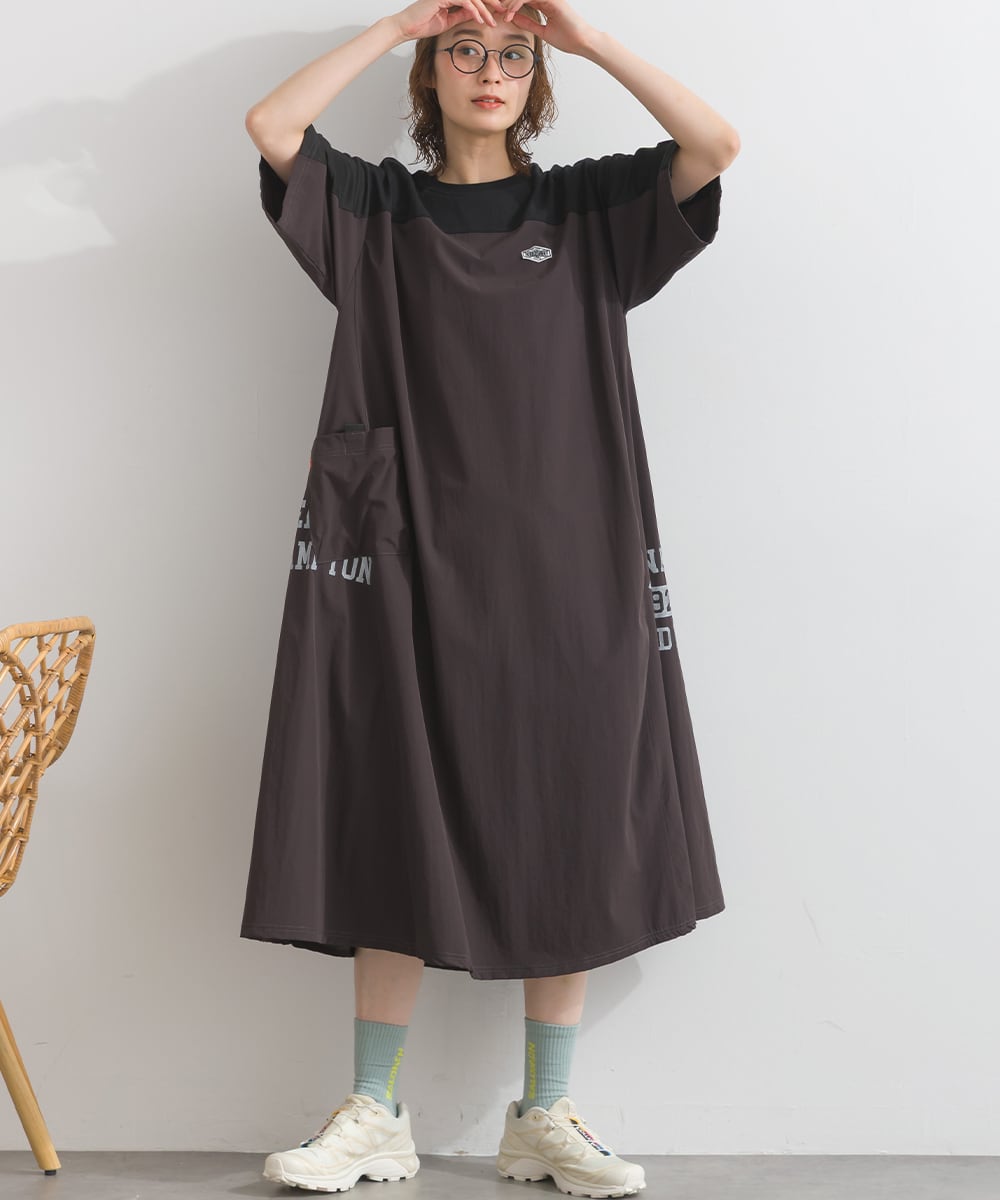 K262055 メッシュ切替ストレッチナイロンワンピース / Mesh Panel