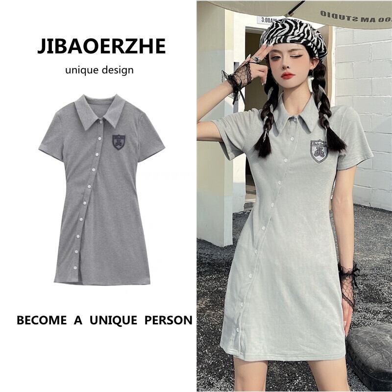 サマーカジュアルシャツ スカート バックルカラードレス スリムTシャツ 夏物 ケッペル10461219825