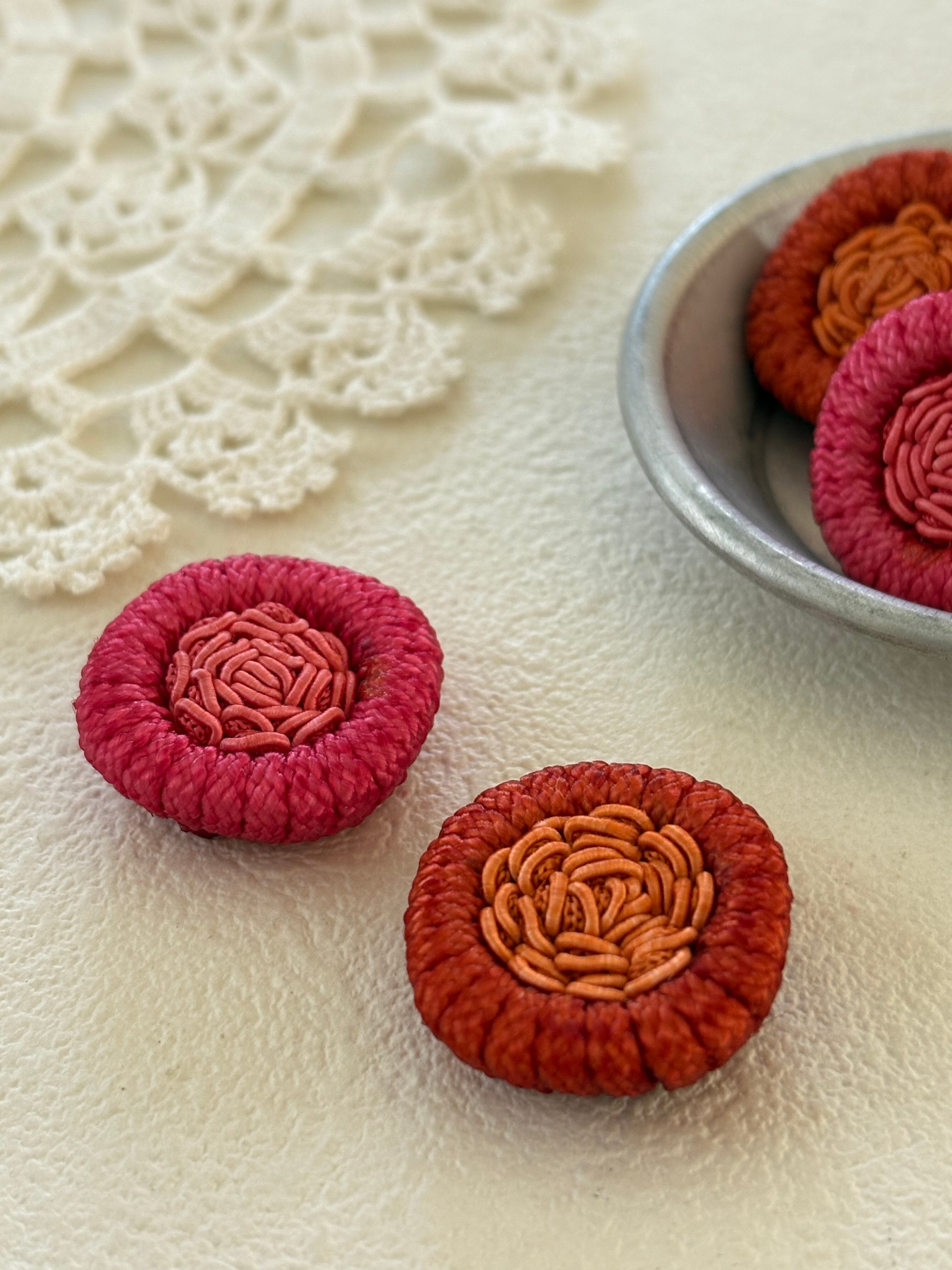 23mm Japanese ヴィンテージボタン コードボタン オレンジ/ピンク デッドストック アクセサリーパーツ 装飾材 カルトナージュ