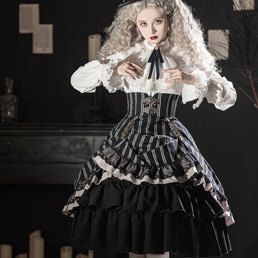 SEASONZ ゴスロリ スカート ハイウエスト ストライプ柄 エレガント