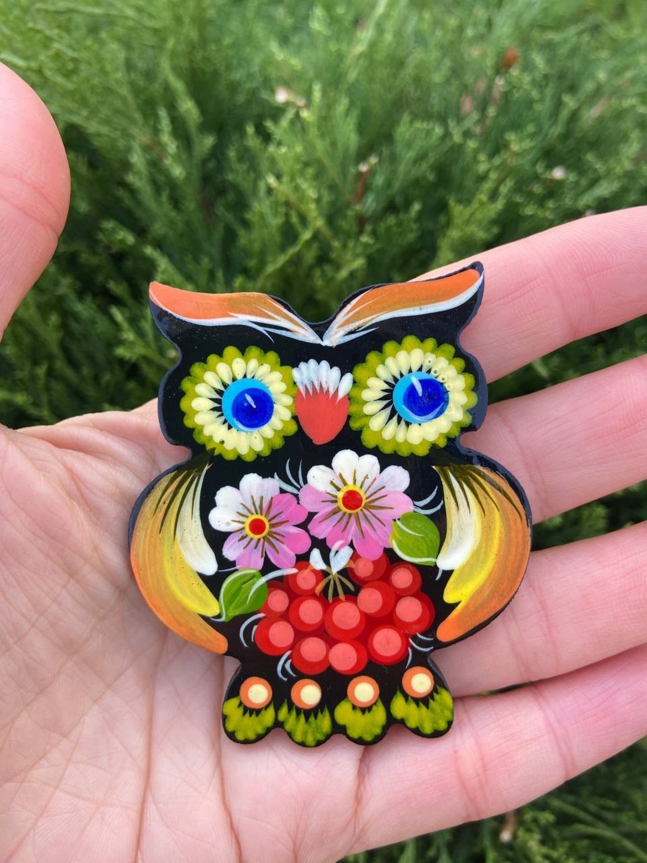 ペトリキフカ塗りのマグネット 梟（Khomenko製作） - 1