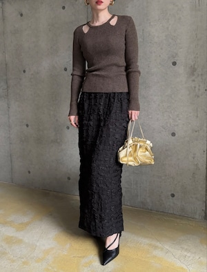 【即納】ポコポコウエストIラインスカート【ブラック】