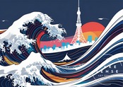 The Great Wave Urban ⅱ｜葛飾北斎の名作をモダンに再構築した和モダンアートポスター｜浮世絵の波が映える都会的インテリアに最適A3ポスター