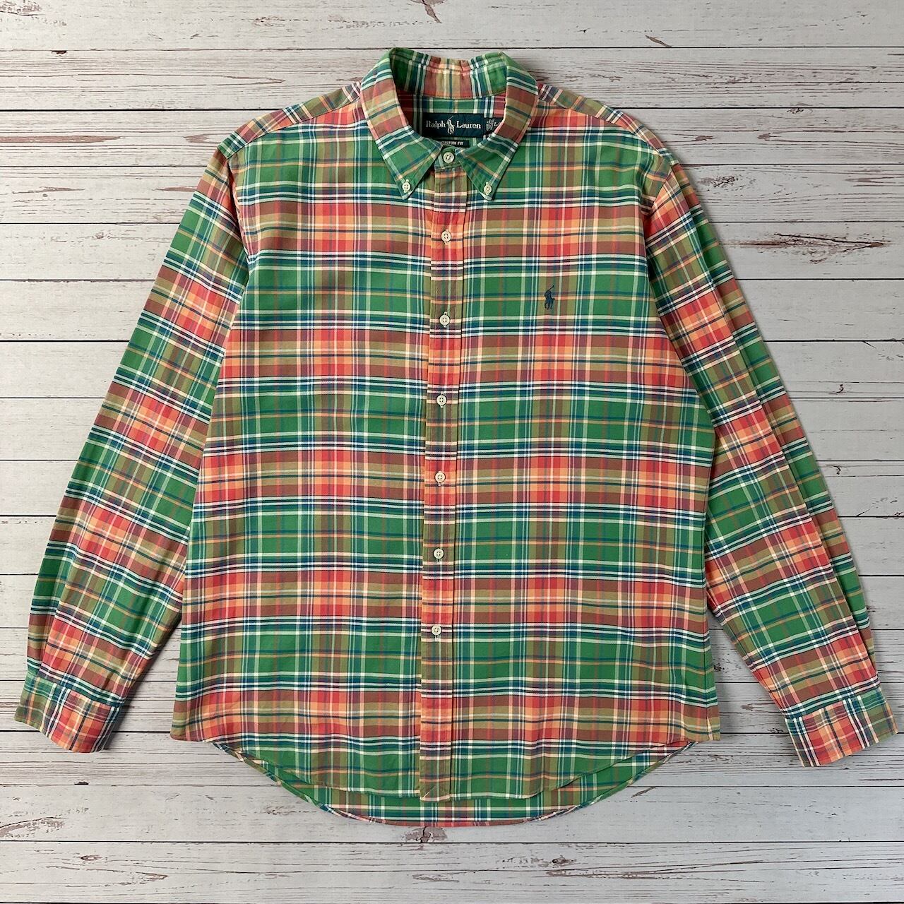 ラルフローレン 刺繍ロゴ 表記サイズ：L/G 長袖 チェック シャツ 緑