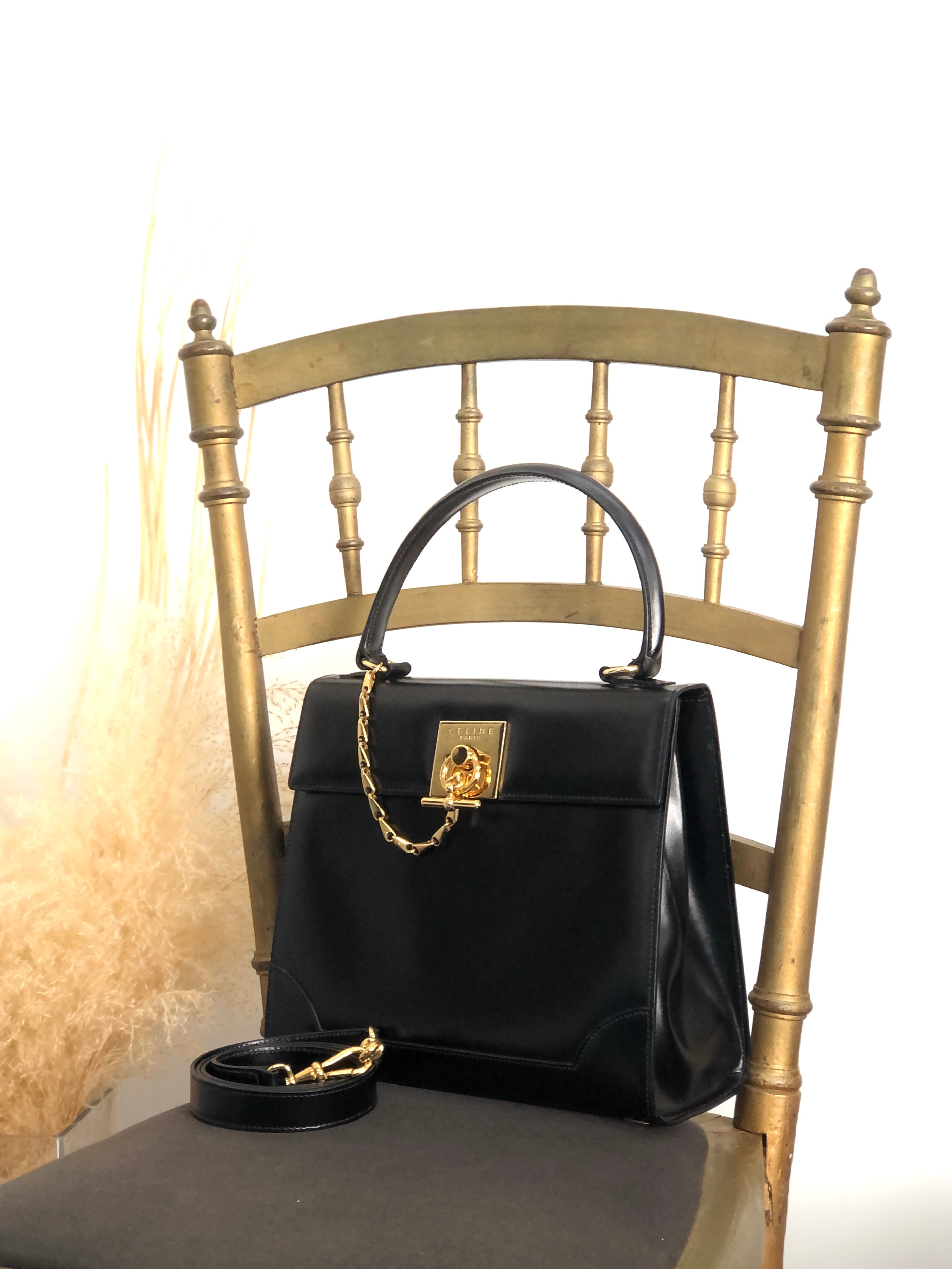 CELINE セリーヌ ショルダーバッグ ブラック ガンチーニ レザー 2way vintage ヴィンテージ オールド nifgs8