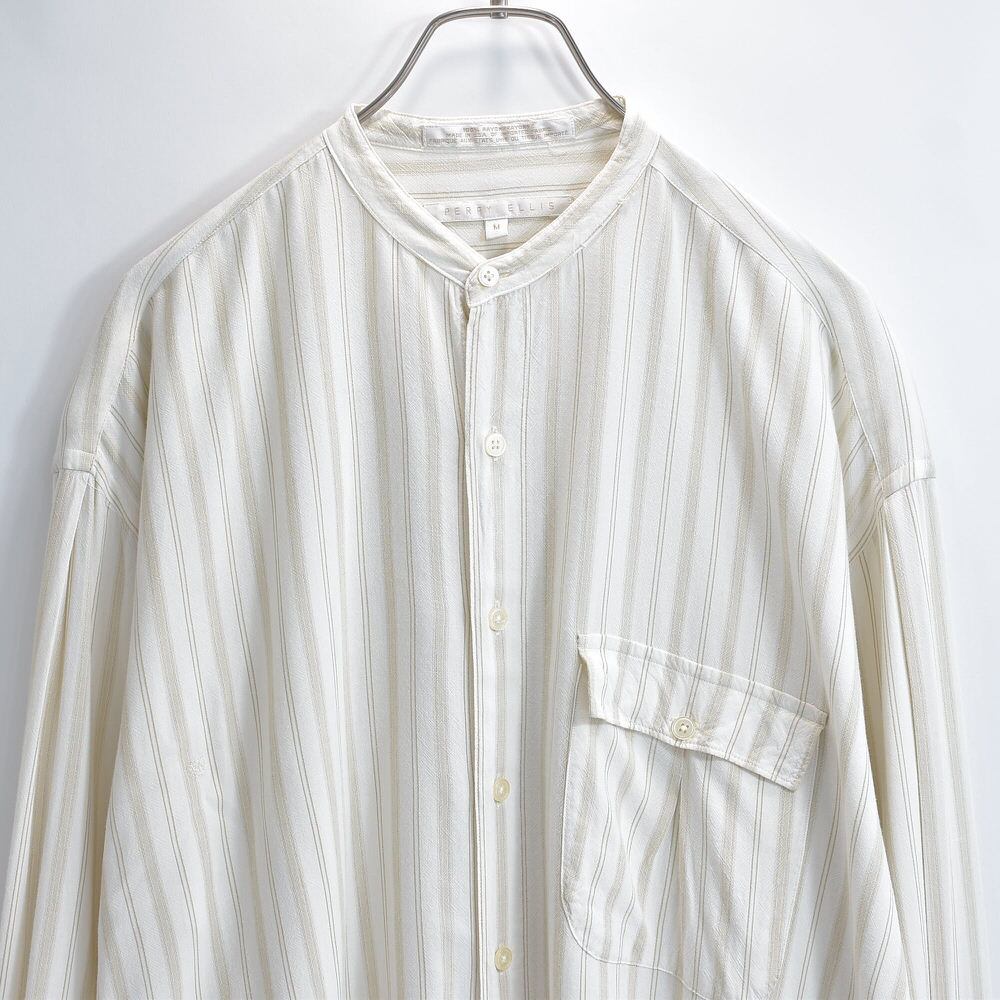 90s PERRY ELLIS コットンレーヨンシャツ ストライプシャツ 90s～ USA製 Perry Ellis ペリーエリス ストライプ デザイン バンド