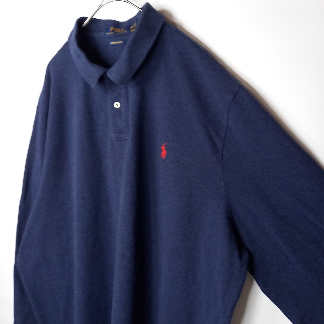 ポロラルフローレン　ポロシャツ　刺繍ロゴ　シェルボタン　無地　オーバーサイズ