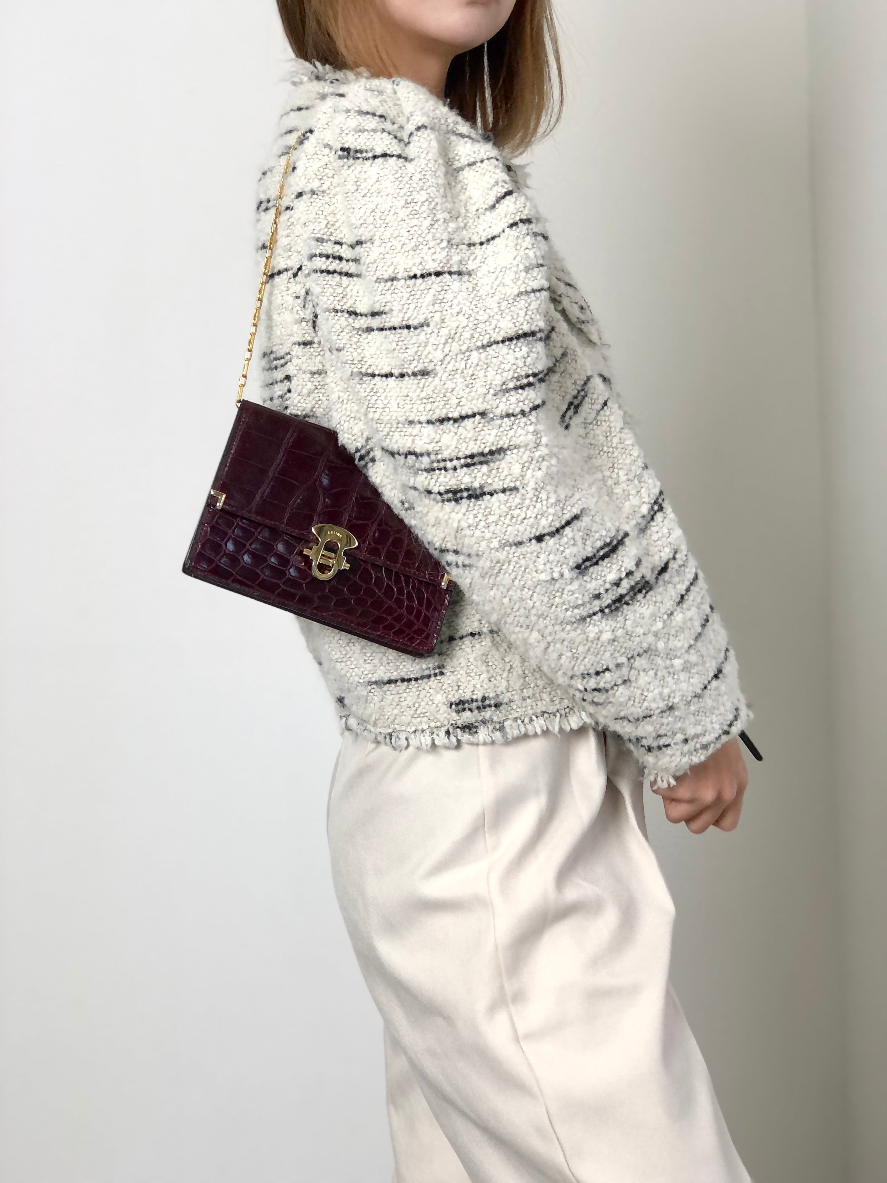 CELINE セリーヌ ショルダーバッグ ボルドー フロントロック ロゴ