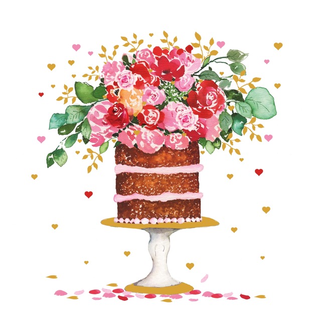 【Paperproducts Design】バラ売り2枚 ランチサイズ ペーパーナプキン Cake & Flowers ホワイト