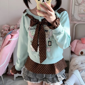 ゆめかわ♡重ね着風水玉リボントップス tops40 ゆめかわ♡重ね着風水玉リボントップス tops40