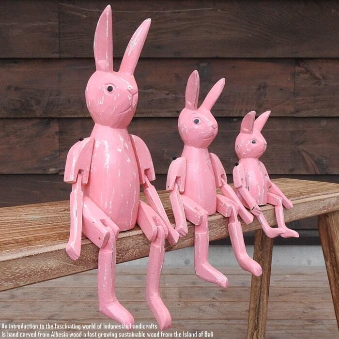 お座り うさぎさん Sサイズ 手足が動かせる木彫りの動物 ウェルカム