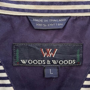 【WOODS&WOODS】ストライプ 柄シャツ 長袖シャツ ボタンダウン 刺繍ロゴ Lサイズ US古着