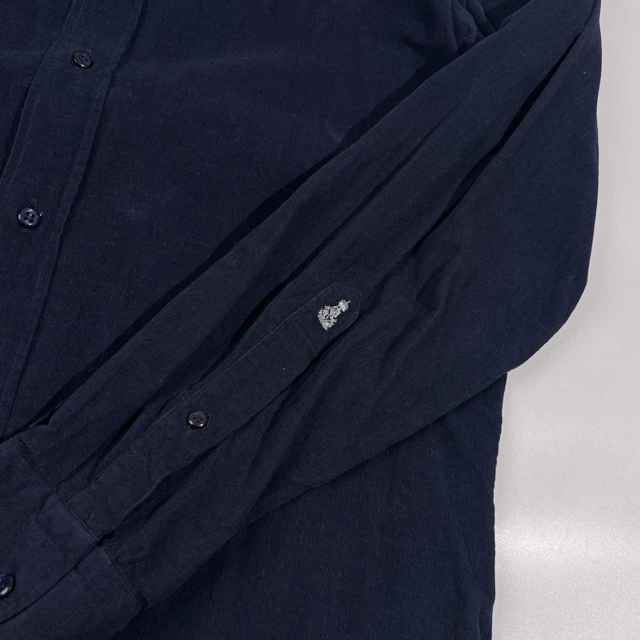 イタリア製 GUY ROVER ギローバー ピケ コーデュロイ ワイドカラー 長袖シャツ M/ネイビー メンズ