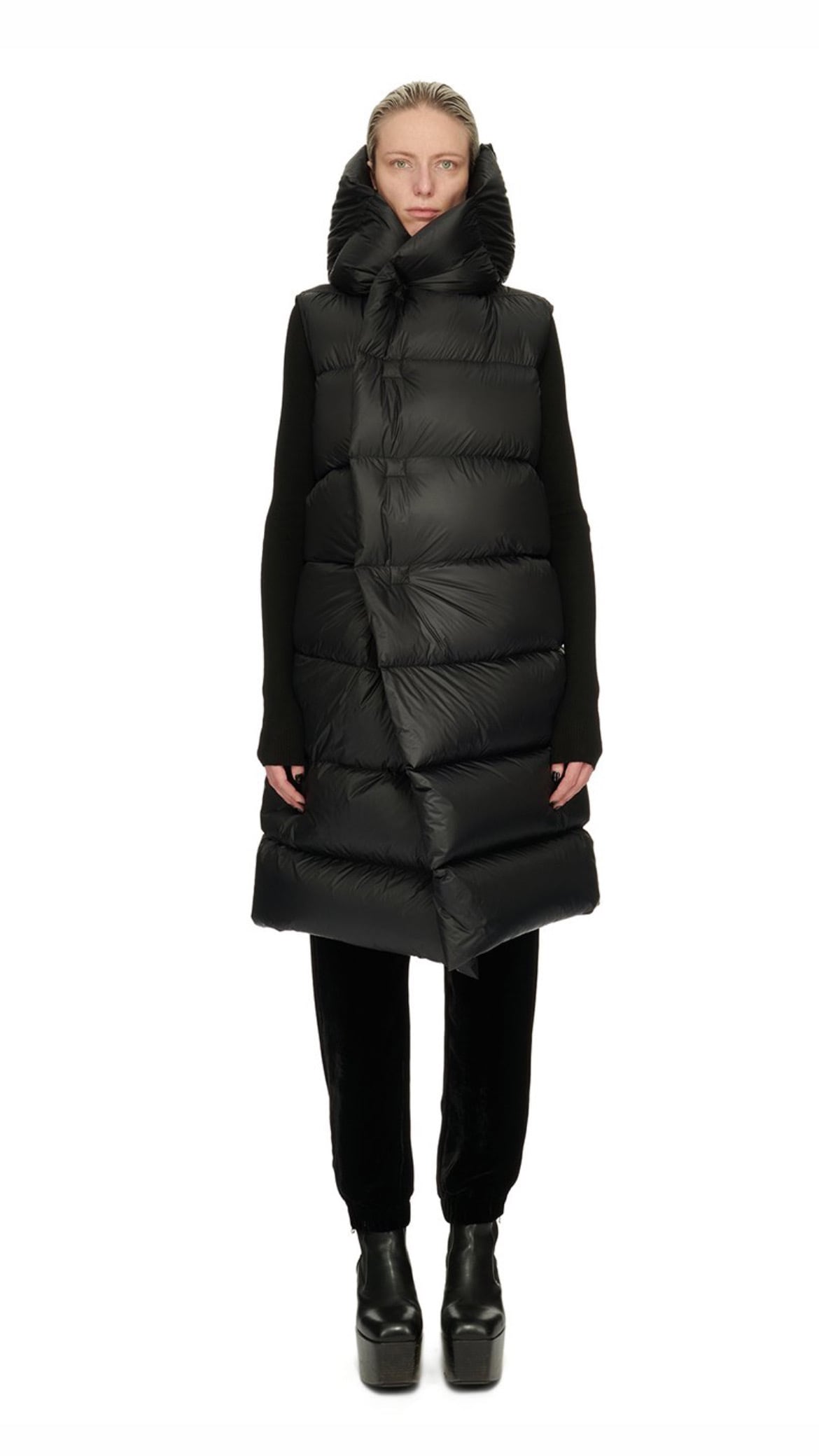 RICK OWENS -HOODED LINER IN BLACK RECYCLED NYLON- : BLACK,