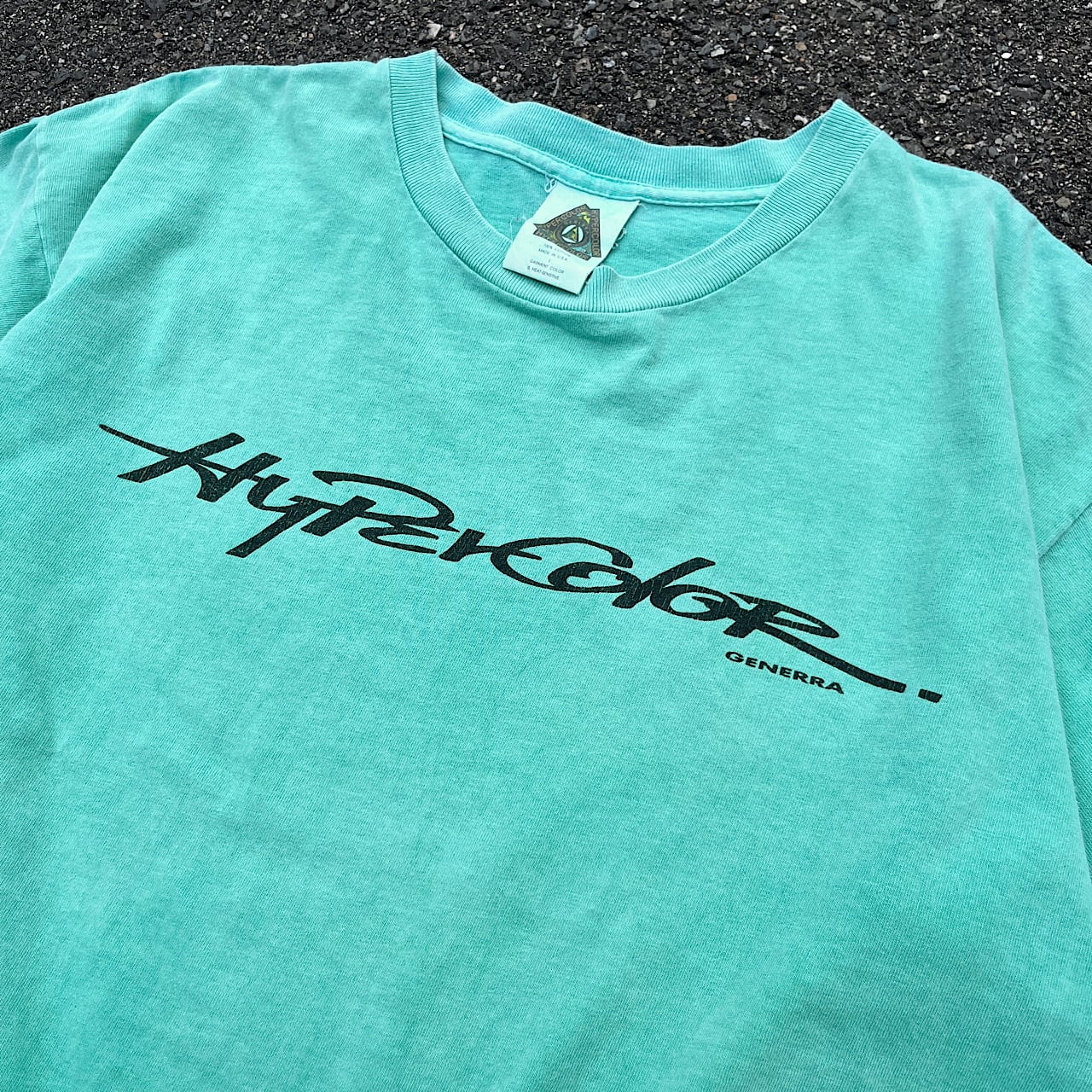 年代 USA製 HYPER COLOR GENERA ハイパーカラー ロゴプリント Tシャツ メンズ2XL相当 古着 s ビンテージ  ヴィンテージ クラブウェア ミントグリーン 黄緑色 ビッグサイズ 大きいサイズTシャツ   cave 古着屋公式古着通販サイト