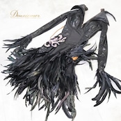 社交ダンス 衣装 ラテン ドレス ワンピース 黒 羽 デモ 競技 ダンス パーティ 発表会 襟 目立つ 個性的 特徴的 細身 ブラック系 コスチューム 豪華 レディース おしゃれ 目を引く 魅力的 派手