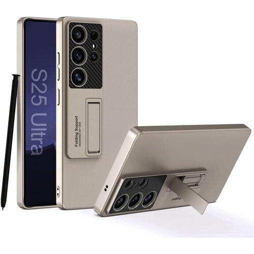 Miimall 対応Galaxy S25 Ultra Case スタンド ケース 超薄 軽量 耐衝撃 レンズ保護 S25 Ultra 5G バンパー 携帯カバー 落下防止 擦り傷防止 ワイヤレス充電 ギャラクシー S25 Ultra スマホケース チタングレー 3747