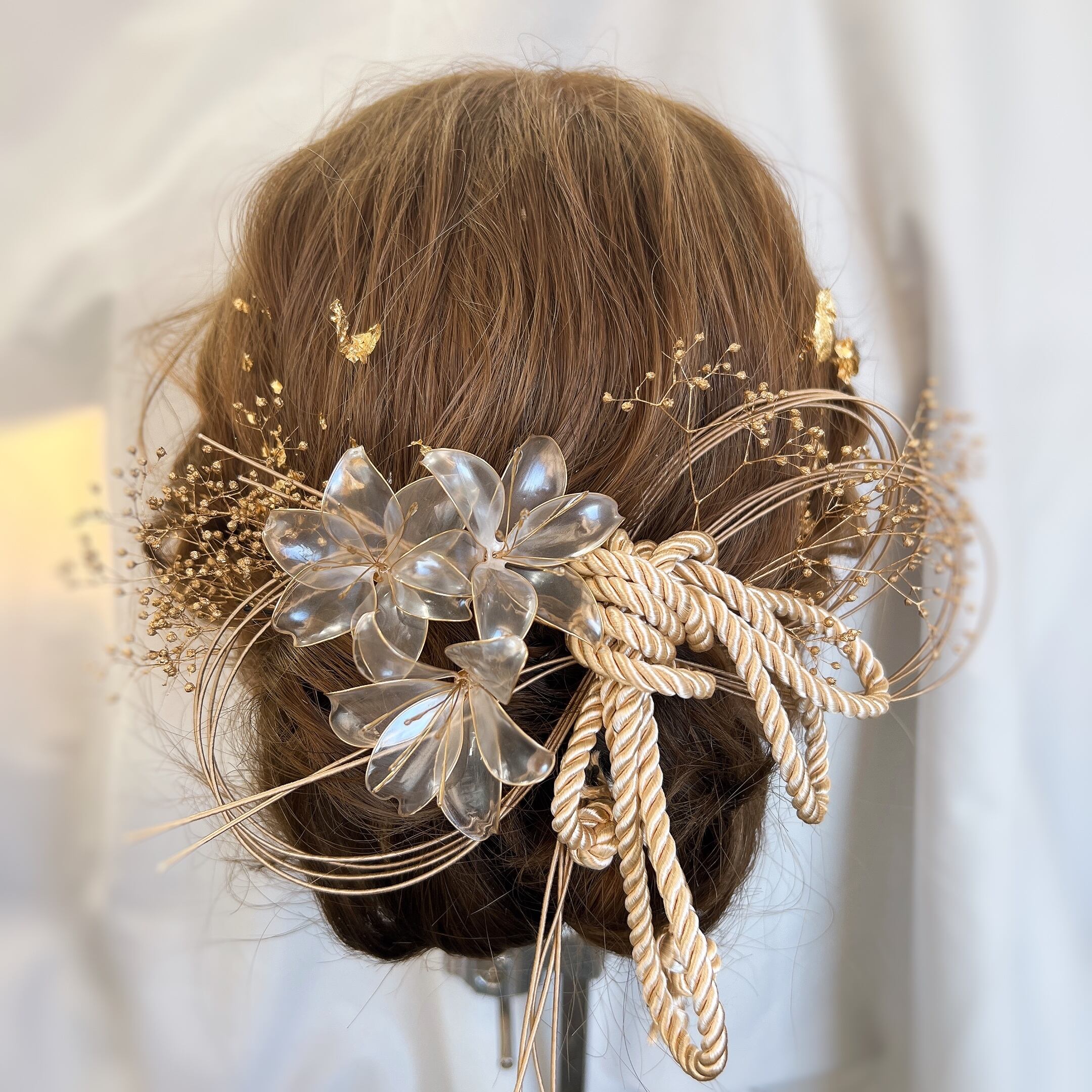 ディップアート髪飾り ヘッドドレス 2024 成人式 卒業式 結婚式 白ゴールド