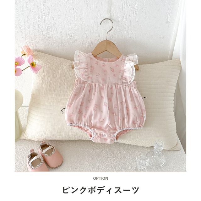 【BABY】ピオニーフラワーフリルノースリーブロンパース - 2