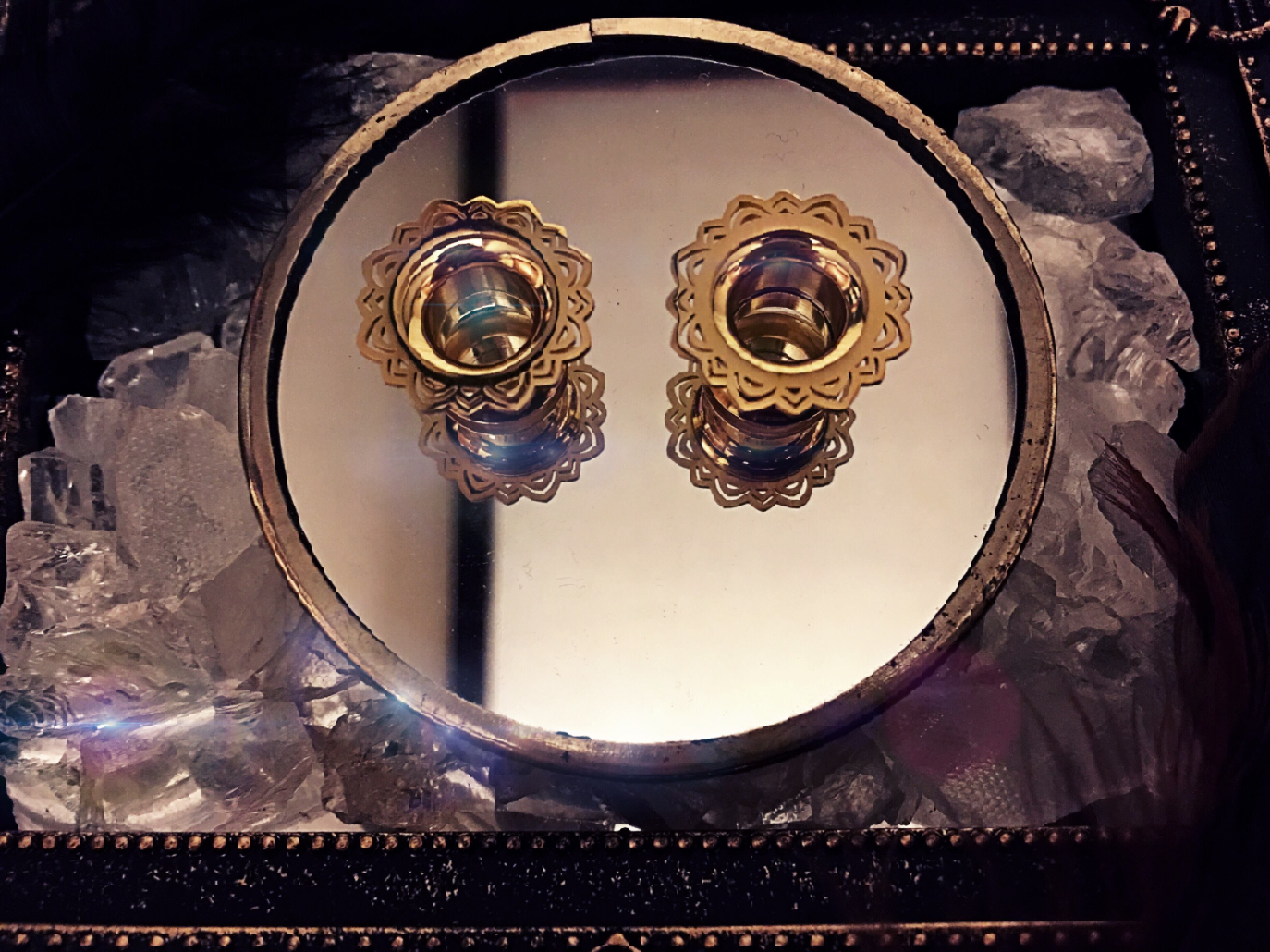 00g 10mm 1pc ゴールド フラワー トンネル スティール フレア ボディピアス 