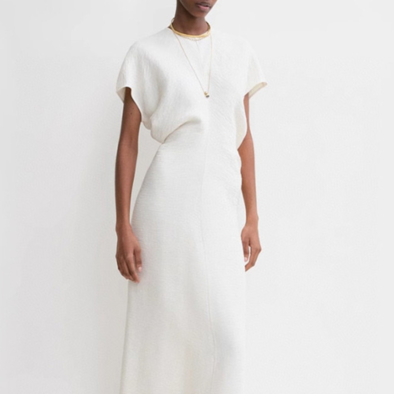 Crew neck short sleeve long dress T0261